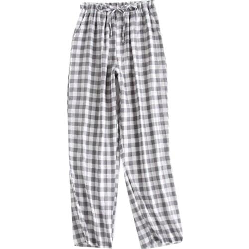 Pajama couple trousers cotton gauze female home pants sweat-absorbent breathable loose high waist lattice thin home pants штаны
