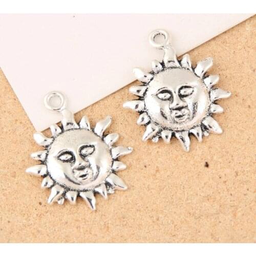 20pcs Silver Color Sun Face Charms Funny Nature Pendant For DIY Handmade Jewelry Making Accessorie 19x23mm