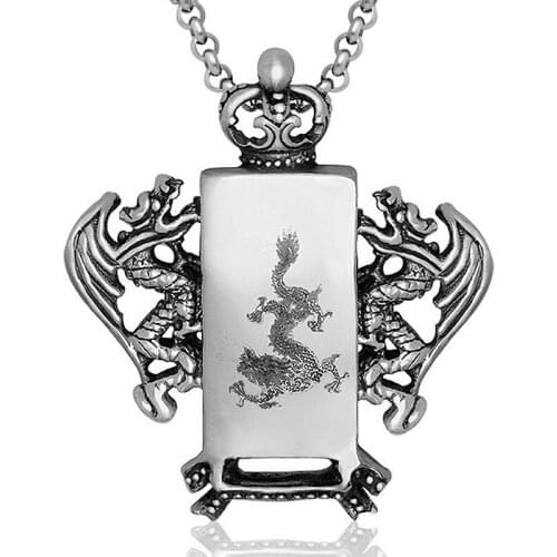 Retro Carved Dragon Shaped Pendant Double Dragon Hollow Out Pendant Motorcycle Party Personality Pendant Hip Hop Mens Jewelry