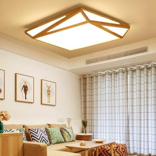 Japanese Style Minimalist Geometric Hollow LED Ceiling Lamp Wooden Creative Bedroom Study Balcony Living Room Tea House Lighting