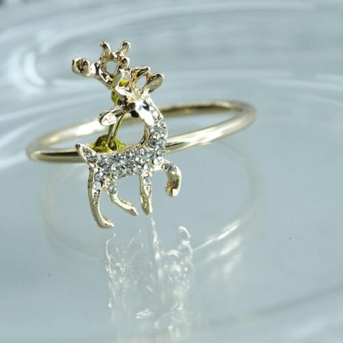 Qn19042908 free shipping metal gold reindeer napkin ring with crystal wedding holiday wholesale napkin holder 12 pcs