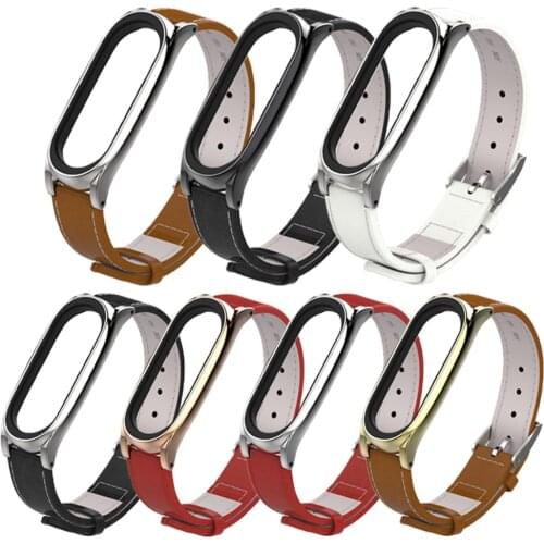 Genuine Leather Watch Bands Strap Replacement Luxury Leather Bracelet For Xiaomi Band 3 band 4 with Metal Frame Case