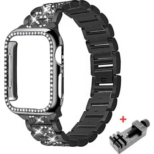For Apple Watch Band Series 5 4 3 2 1 Women Lady Diamond Band Strap for iWatch 44MM 40MM 42MM 38MM Stainless Steel Bracelet Belt