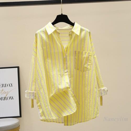 Vertical Striped Long Sleeve Shirt for Woman 2021 Spring Autumn New Loose All-Match Casual Temperament Top Blouses Blusas