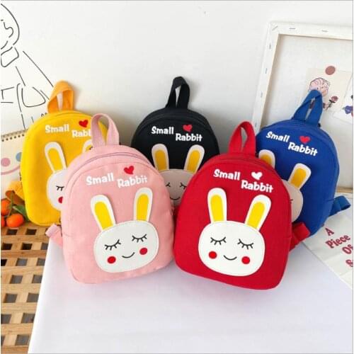 Children Cartoon Print Backpack Boys Girls Canvas Bunny Small Daypack Baby Cute Zipper Schoolbag For Kindergarten