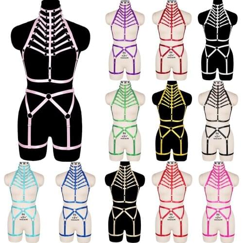 Sexy Women Gothic Bondage Straps Body Hollow Out Cage Bra Lingerie Leg Harness Garter Belt Erotic Underwear For Bdsm Stockings