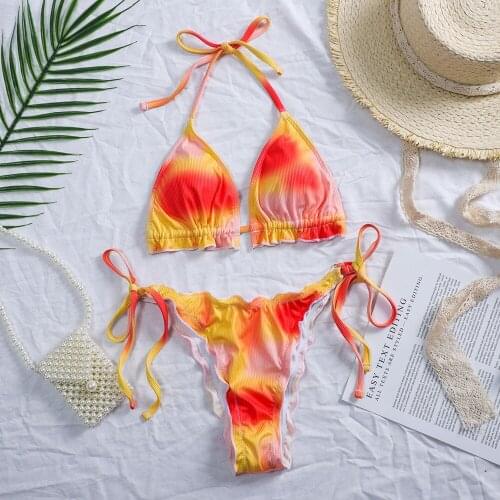 Sexy Print Swimsuit Female Bikini 2021 Women Swimwear Micro Thong Bikini set Brazilian Bather Halter Bathing Suit