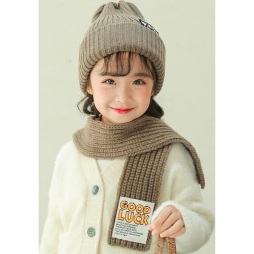 Girl Letter Beanies Hat Scarf Child Braided Cable Knit Beanies Hat And Long Scarves Set Kids 2020 Winter Warm Cap 2-6T