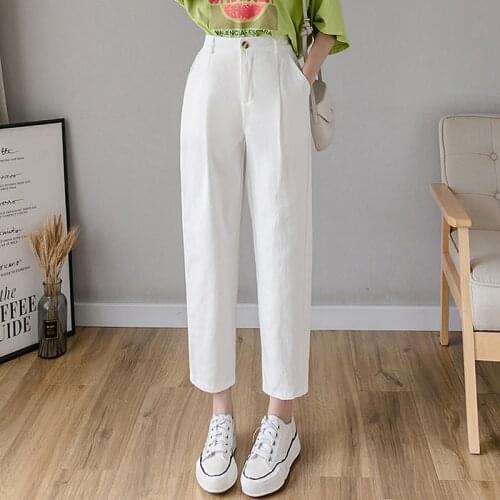 2021 Harajuku Harem Pants Women High Waist Pockets white black Pants korean Casual Plus Size trousers women pantalon femme