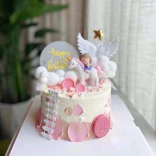 Clouds Rainbow wings Unicorn Girl Straw Cake Topper for Happy Birthday Party Decor Baking Supplies Baby Shower Dessert Love Gift