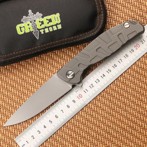 Green thorn T F95 turning tool D2/K110 blade titanium handle bearing outdoor camping hunting knife practical fruit EDC tool