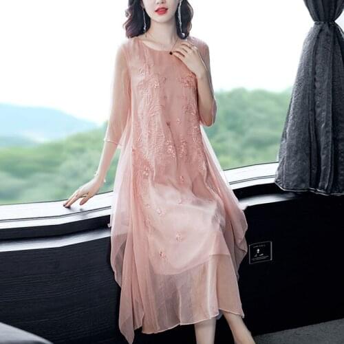 Improved Cheongsam Women Ethnic Embroidery Dress 2021 Summer Retro Chinese Style Plus Size Clothing Elegant Qipao Dress zh1286