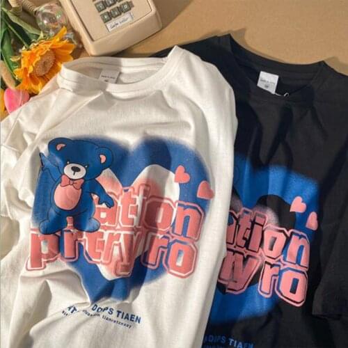 Lovely Print Women T shirt Cute Style Short Sleeve Round Collar Tshirt Woman Casual Loose Female T-shirt