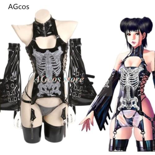 AGCOS Dark Dynasty Leather Cheongsam Cosplay Costume Woman Sexy Leather Reflective Suits Sexy Cosplay