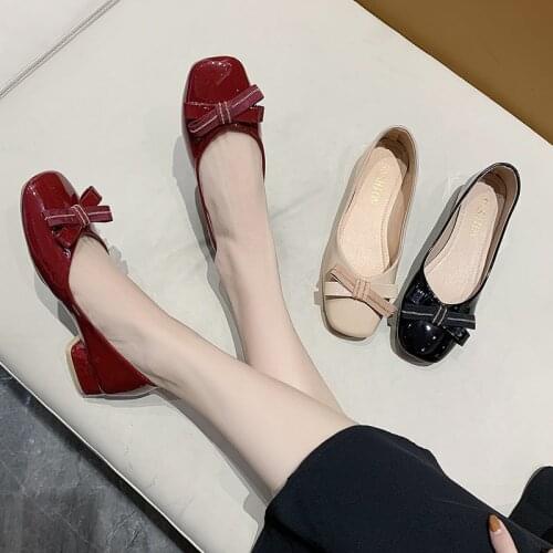 2021Casual Womens Shoes Square Toe Bowknot Low Heel Pumpkin Soft Feminine Footwear Grandmother Butterfly Comfortable Moccasins