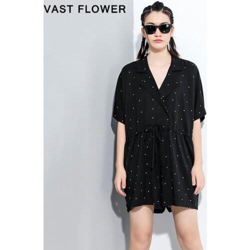 Women Dot Plue Size Jumpsuit Short Sleeve Drawstring Loose Casual Fashion New Temperament Rompers Women Clothes Summer 2020