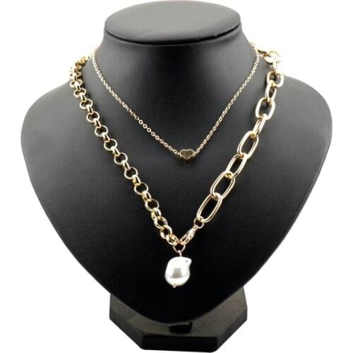 Women Necklace Cute Double Layer Pearl Heart Pendant Necklace Pearl Tiny Heart Dainty Dangle Choker Jewelry Party Accessories