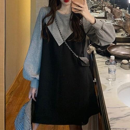 Plus Size 6XL 150kg Autumn Women Dress O Neck Patchwork Long Sleeve Dresses Ladies Casual Big Size Dress