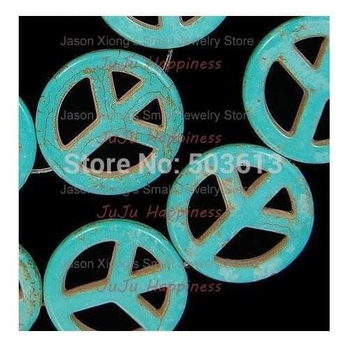 1 Strand 25MM Blue Howlite stone Peace Sign Loose Beads tb1132