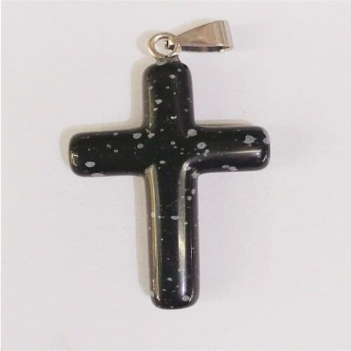 1 Pcs 44x30x8mm Natural Black Snowflake Obsidian Cross Hand-Carved DIY Necklace Jewelry Making Reiki Healing Pendant Bead
