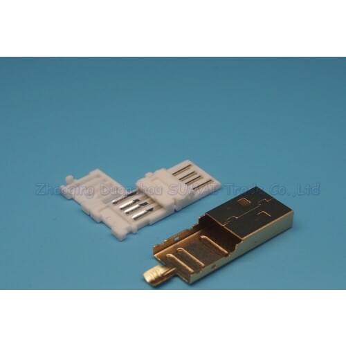 100pcs Solderless Gold Plating USB-A Male Plug Connector