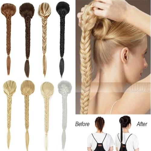24" Long Fishtail Braids Clip In Ponytail Hair Extensions Hairpiece Braided Drawstring Ponytail Hair Extensions for Women
