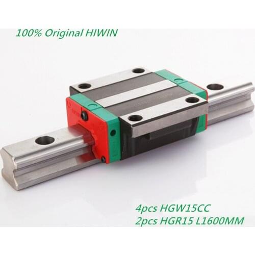 4pcs Original HIWIN HGW15CC Linear Flanged Blocks + 2pcs HGR15 -1600mm Linear guide Rails