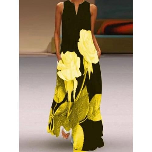 Floral Printed White Dress 2021 Casual Plus Size Long Dresses Summer Woman Sleeveless Girls Beach Maxi Dress Women