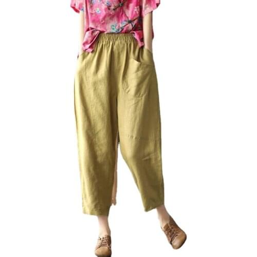 Women Summer Large Size Pockets Vintage Sweatpants Pantalon Streetwear Women Pants Casual Cotton Linen Loose Harem Pants