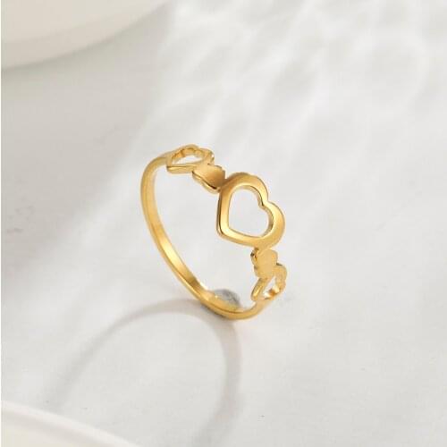 Cazador Fashion Lover Hollow Hearts Ring Stainless Steel Gold Color Hearts Finger Rings Jewelry Gifts for Women Girls Wholesale