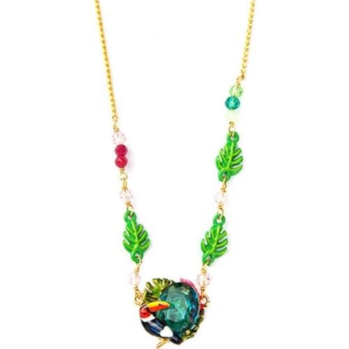 French Style Design Love Bird Inlaid Green Zircon Clavicle Chain Fashion Simple Hand-painted Enamel Glaze Necklace Jewelry