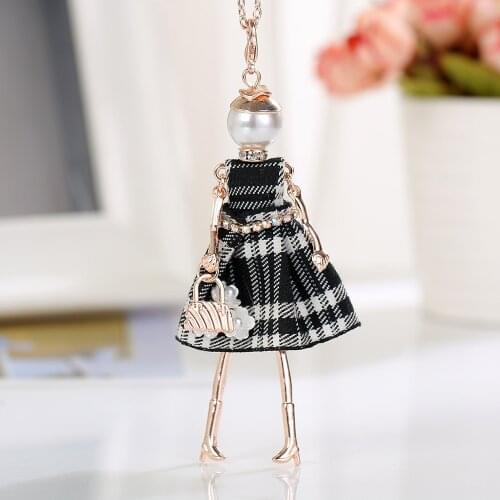 New Women Cute Flower Dress Multicolor Doll Necklaces Long Chain brand princes baby girl pendant metal maxi fashion jewelry