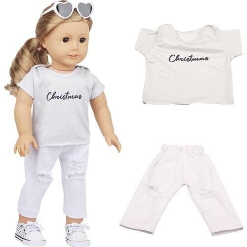 Fashion New Pattern Popular Letter T-Shirt + Pants Fit 18 Inch American&43cm Baby New Born Doll Clothes Accessories,Girls Toys