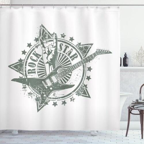 Guitar Shower Curtain Set Stars Rock Sign Monochrome Musical Curtain for Bathroom Decor 12 Hooks Decorative Bath Accessory