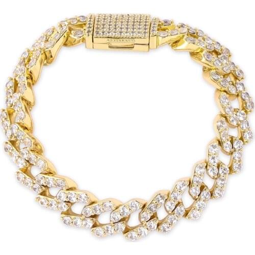 JINAO New 14mm Bracelet Cuban Chains With Lock Clasp Iced Out Cubic Zircon Paved Hip Hop Charming Jewelry Gift For Women Men