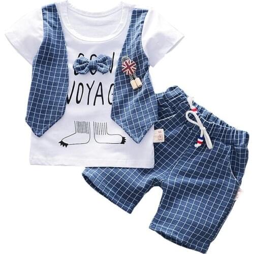 Baby Boys Girls Fashion Summer Clothing Sets Children T-shirt And Shorts 2Pcs Gentleman Suit Pure Cotton England ToddlerTwinset