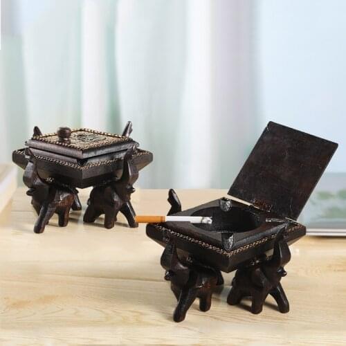 NEWYEARNEW Elephant Wooden Ashtray Art Furnishing Article Retro Southeast Asia Home Decoration Husband Boyfriend Business Gifts