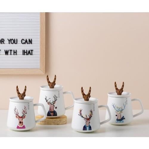 Nordic deer Mug round creative simple ceramic cup drinking cup office white collar leisure extremely simple wind animals lovely