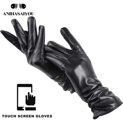 Fashion black touch screen gloves,warm leather gloves women,comfortable womens leather gloves Genuine Leather -2081CP