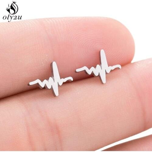 Oly2u Fashion Earings Simple Heartbeat Stud Earrings for Women Men Everyday Jewelry Nurse Doctor ECG Ear Studs bijoux