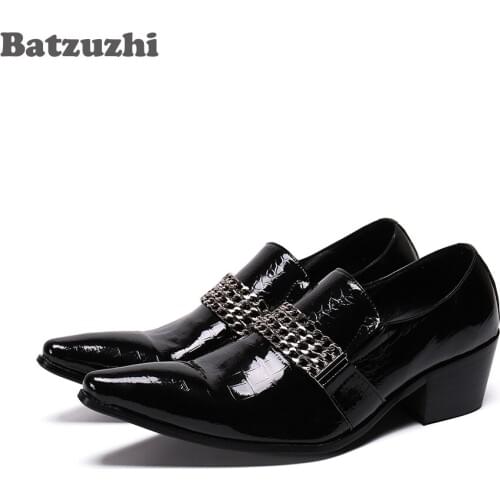 Batzuzhi 6.5cm High Heel Mens Leather Shoes Pointed Toe Formal Business Shoes Gentleman Party & Wedding Shoes Men Zapatos Hombr