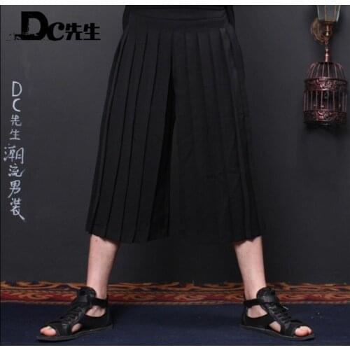 2020 Men Summer Punk Loose Personality Stripe Pants Low Cross Pants Tide Flying Squirrel Pants Culottes Singer Costumes