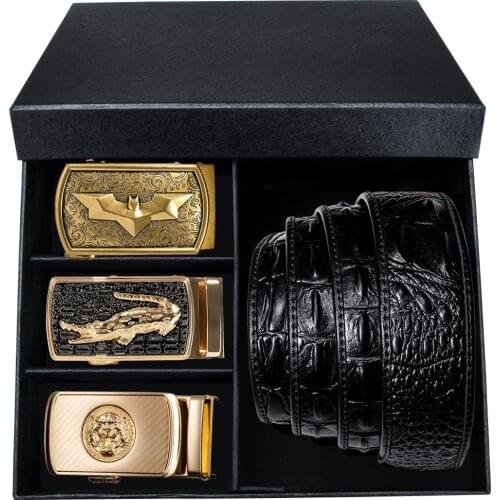 3.5cm Cow Genuine Leather Mens Belt Luxury Designer Alloy Automatic Buckle Beklts For Men Black Crocodile Leather Strap DiBanGu