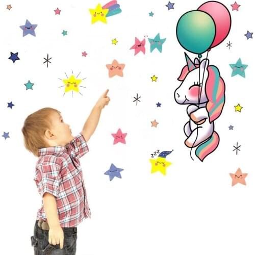 Unicorn wall stickers cartoon children kids rooms bedroom wall decoration door stickers PVC wall decal sticker mural