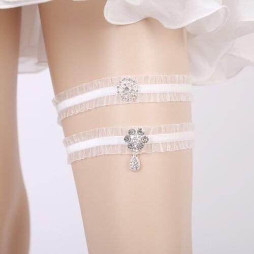 NEW Wedding Garter Rhinestone White Embroidery Flower Sexy Garters for Women/Female/Bride Thigh Ring Bridal Leg Garter 5507