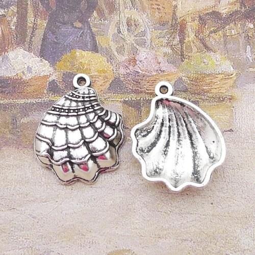 Newest 12Pcs 18*22mm Antique Silver Plated Alloy Sea Shell Charms Necklace Bracelet Charms For DIY Jewelry Making Wholesale