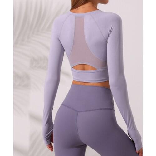 Autumn New Beautiful Back Hollow Women Yoga Shirt Long-Sleeved Thumb Hole Running Quick-Drying Sports Tight Breathable Dance Top