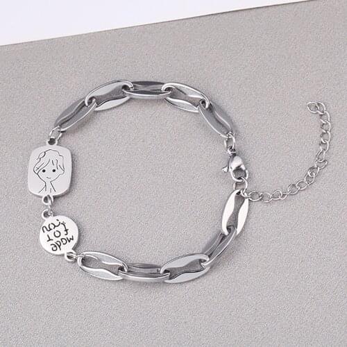 New Silver Color Thick Chain Bracelet for Women Girl Student Couple Creative Cartoon Vintage Handmade Bracelet Birthday Jewelry