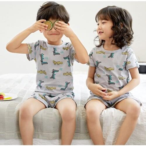 New Summer Boys Girls Pajamas Short Sleeve Childrens Clothing Sleepwear Cotton Pyjamas Sets For Kids 2 4 6 8 10 11 Years