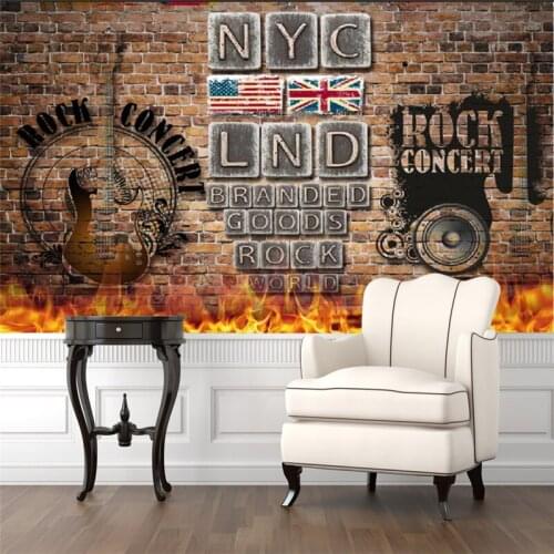 Custom Size Retro Nostalgic Guitar Rock Brick Background Wall Paper 3D Bar KTV Rock Club Industrial Decor Mural Wallpaper 3D